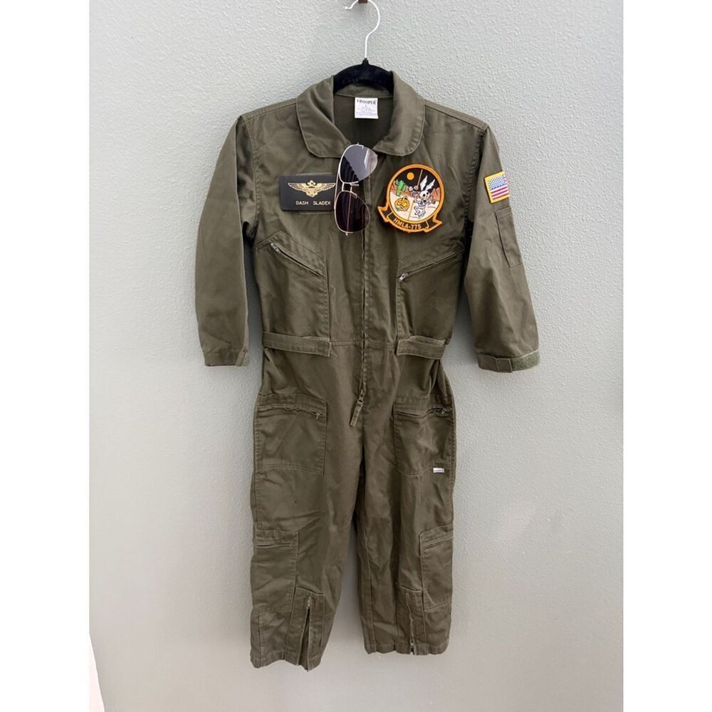 TROOPER Clothing Unisex Youth L Sz 8/10 Military Flight Suit Costume Olive Green